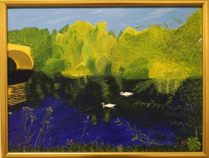 Svanar. Olja på linneduk